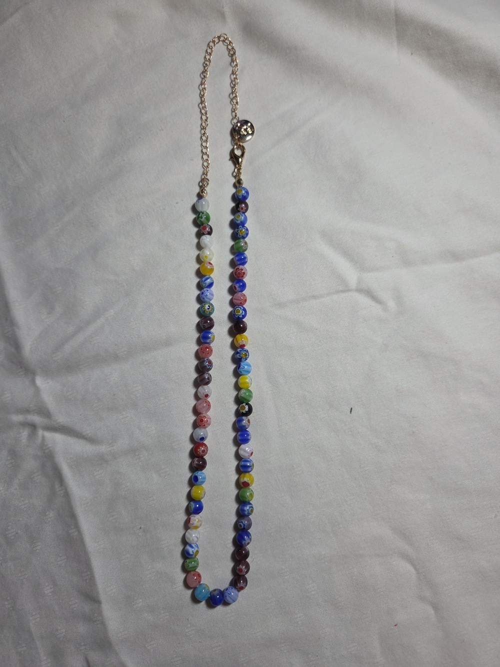 Plunder Multicolor Glass Bead Necklace with Gold Chain Accents